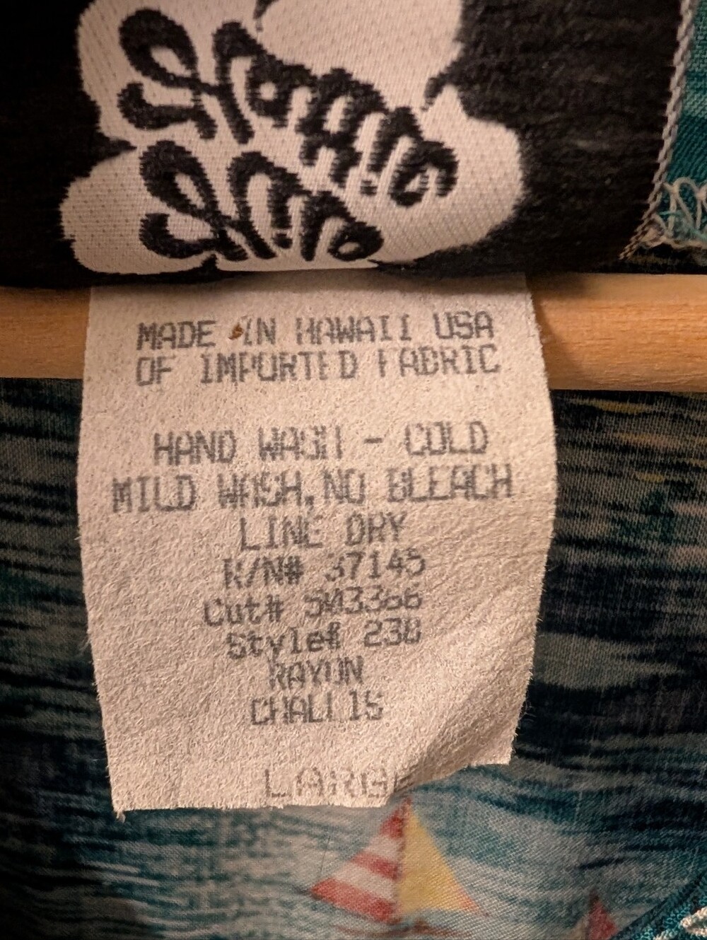 Blue Hawaiian Surfer Print Button-Front Short Sleeve Top, Rayon - Picture 6 of 7